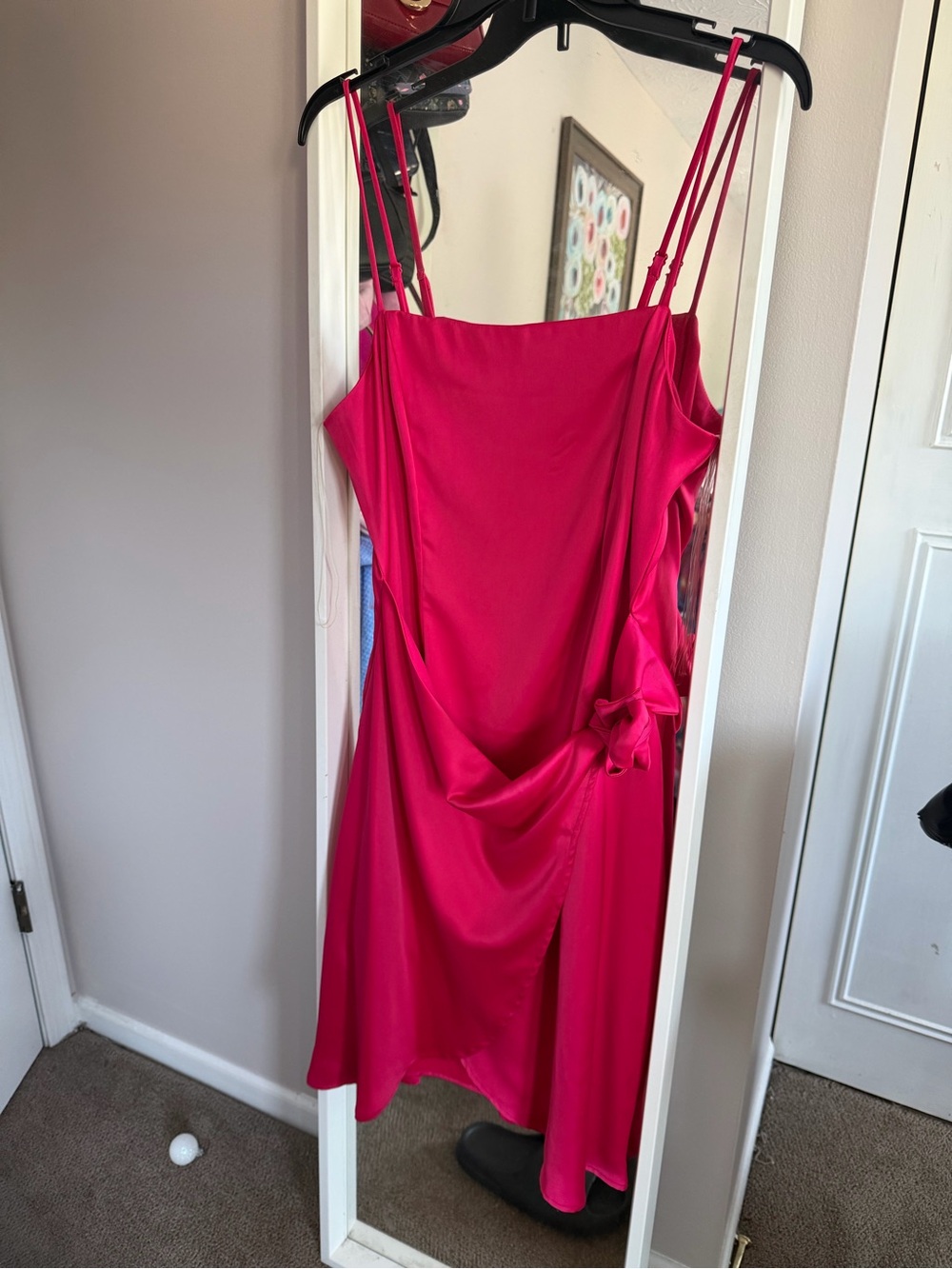 Nine West Hot Pink Midi Slip Dress with Draped Side